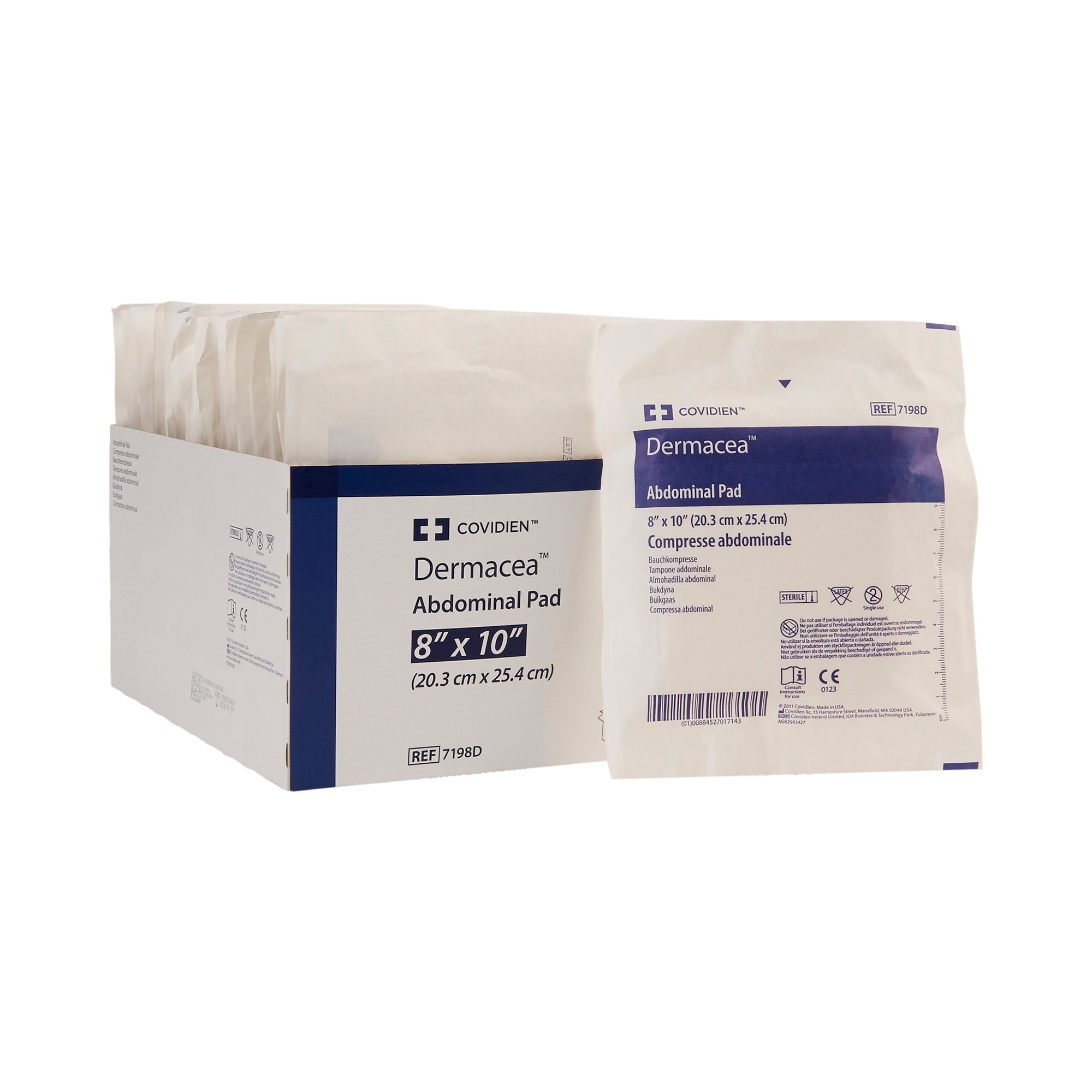 Pad ABD Abdominal Pad Dermacea™ Nonwoven Fluff 8 X 10 Inch Rectangle Sterile  (18/TR 12TR/CS) by Cardinal  ID 7198D